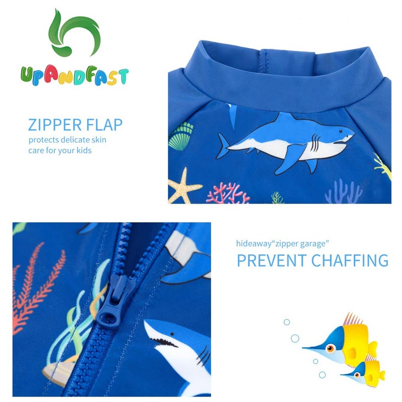 upandfast Baby/Toddler Boy Swimsuit One Piece Zip Swimwear Sunsuits with Sun Hat UPF 50+ Sun Protection Infant Boy Swimsuit (Blue Shark(LS), 9-12 Months) - Image 4